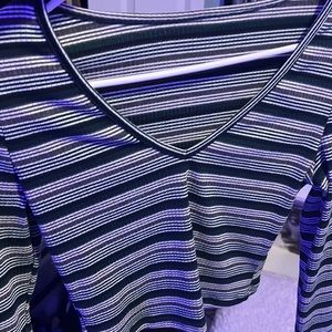green and white striped v neck longsleeve